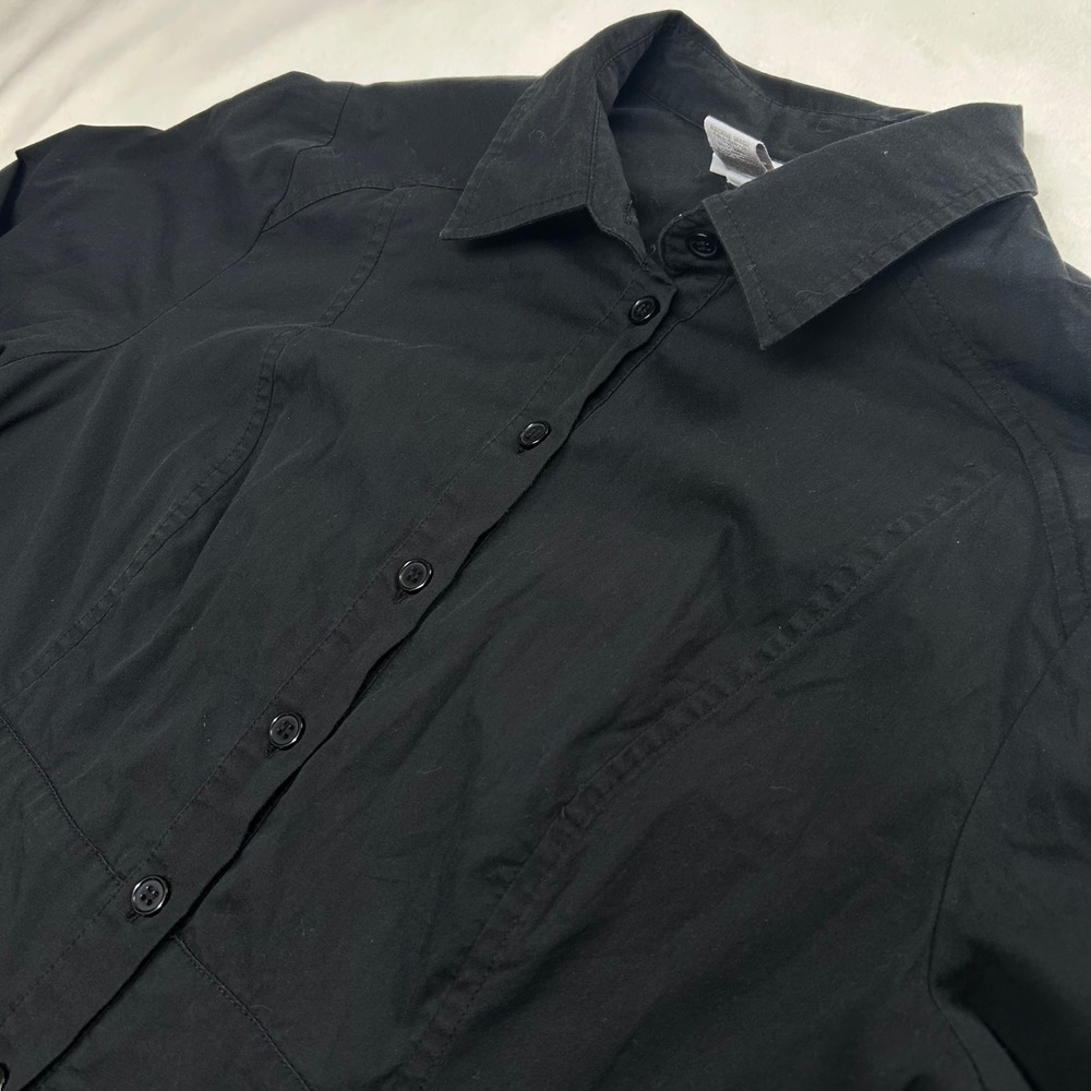 Soft Surroundings Womens Black Long Sleeve Button Down Tunic Top Size M